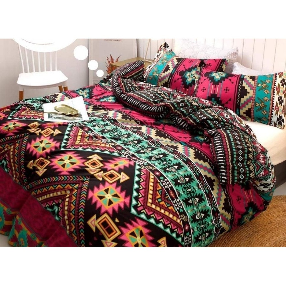 New Bag 3pc Duvet Cover Set Full Queen Red Aztec Tribal Southwestern Boho 88x84